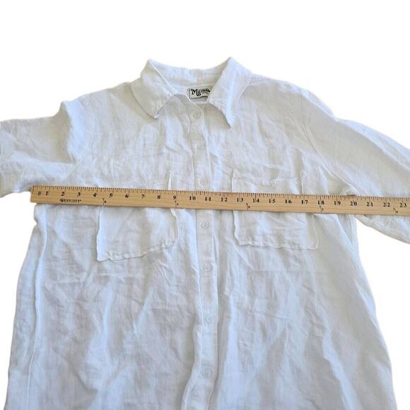 Show me your Mumu womens Sz S white linen blend raw hem button down top - Picture 4 of 7